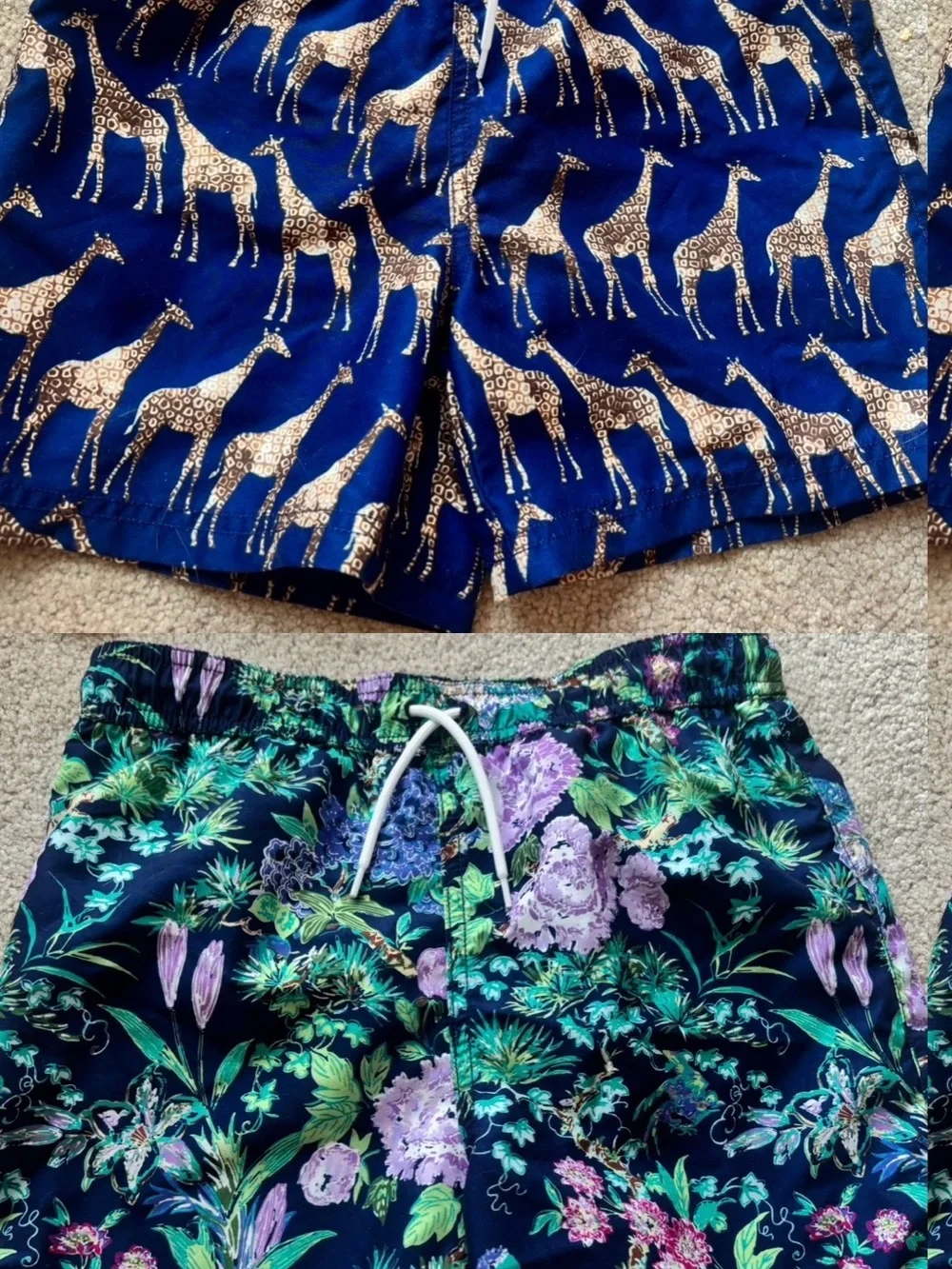 Janie and Jack Navy Giraffe Print Short & Floral Drawstring Short